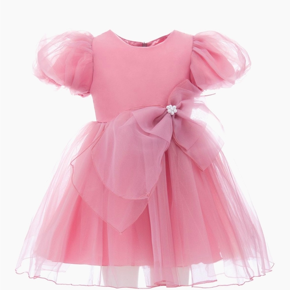Tulleen Pink Tulle Dress with Floral Accent